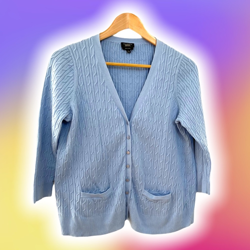 Talbots Blue Granny Cardigan SZ 1X